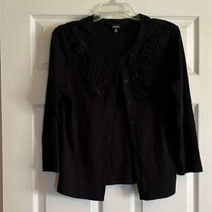 rafaella black cardigan - sz med - button closure - 3/4 length sleeve